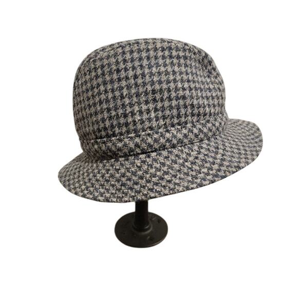 Vintage St Michael Fedora Hat Blue Gray Tweed Medium - Picture 3 of 8